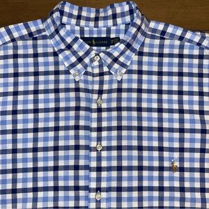 Ralph Lauren Mens 2XB Button Up Shirt Long Sleeve Blue & White Check Flesh Pony